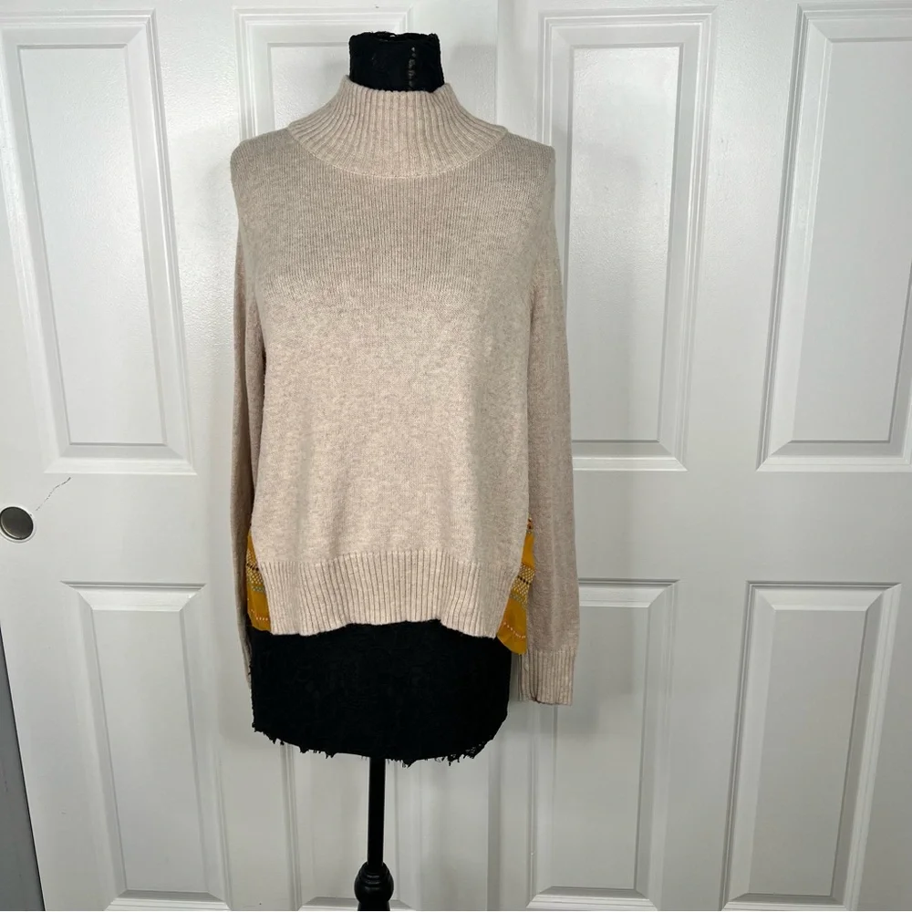 Sz XL Anthropologie Moth Mock Neck Sweater with Mixed Media Back $128 MSRP